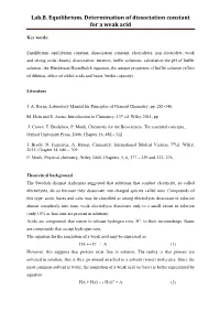 Lab.10. Equilibrium. Determination of Dissociation Constant for a Weak Acid