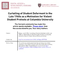 Curtailing of Student Deferment in the Late 1960S As a Motivation for Violent Student Protests at Columbia University