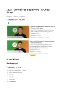 Java Tutorial for Beginners - a Cheat Sheet