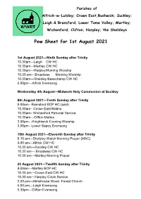 Pew Sheet for 1St August 2021