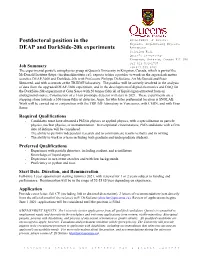 Postdoctoral Position in the DEAP and Darkside-20K Experiments