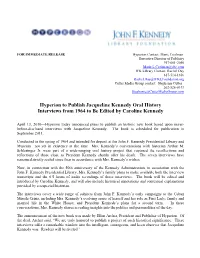 Hyperion to Publish Jacqueline Kennedy Oral History Interviews from 1964 to Be Edited by Caroline Kennedy