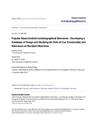 Popular Music-Evoked Autobiographical Memories - Developing a Database of Songs and Studying the Role of Cue Emotionality and Relevance on Recalled Memories