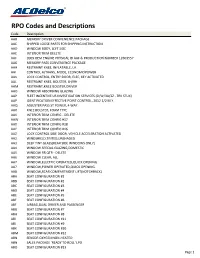 RPO Codes and Descriptions