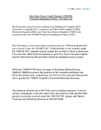 (YNHHS) Financial Assistance Policy - Provider List