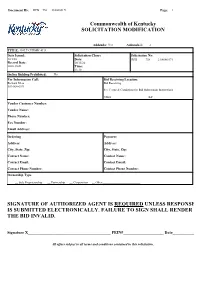 Commonwealth of Kentucky SOLICITATION MODIFICATION