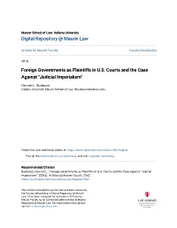 Foreign Governments As Plaintiffs in US Courts and the Case Against