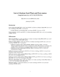 List of Alaskan Seed Plant and Fern Names Compiled from ALA, ACCS, PAF, WCSP, FNA