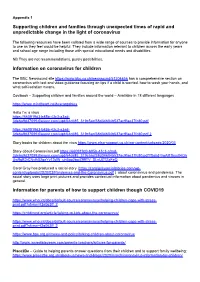 Supporting Children and Families Through Unexpected Times of Rapid and Unpredictable Change in the Light of Coronavirus