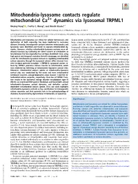 Mitochondria-Lysosome Contacts Regulate Mitochondrial Ca2+ Dynamics Via Lysosomal TRPML1