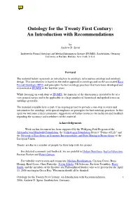 Ontology for the Twenty First Century: an Introduction with Recommendations