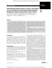 PIN1 Maintains Redox Balance Via the C-Myc/NRF2 Axis to Counteract Kras-Induced Mitochondrial Respiratory Injury in Pancreatic C