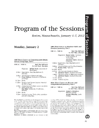 Program of the Sessions Boston, Massachusetts, January 4–7, 2012