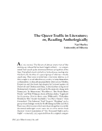 The Queer Traffic in Literature; Or, Reading Anthologically Nat Hurley University of Alberta