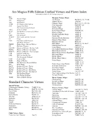Ars Magica Fifth Edition Unified Virtues and Flaws Index Standard