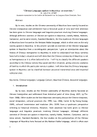 Chinese Languages Spoken in Mauritius: an Overview.” Dr