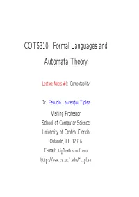 COT5310: Formal Languages and Automata Theory