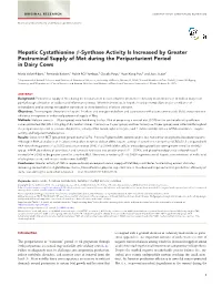 Hepatic Cystathionine Β-Synthase Activity Is Increased by Greater Postruminal Supply of Met During the Periparturient Period in Dairy Cows