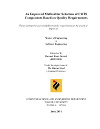 An Improved Method for Selection of COTS Components Based on Quality Requirements