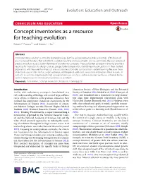 Concept Inventories As a Resource for Teaching Evolution Robert E