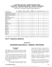 HAZARDOUS MATERIALS—GENERAL PROVISIONS (Matrix Adoption Tables Are Non-Regulatory, Intended Only As an Aid to the User