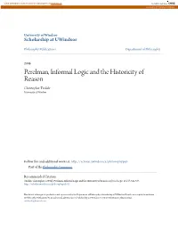 Perelman, Informal Logic and the Historicity of Reason Christopher Tindale University of Windsor