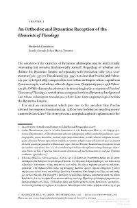 An Orthodox and Byzantine Reception of the Elementsof Theology