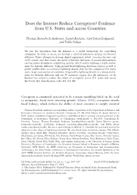 Does the Internet Reduce Corruption? Evidence from U.S. States and Across Countries