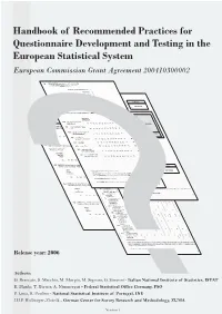 Handbook of Recommended Practices for Questionnaire Development and Testing in the European Statistical System
