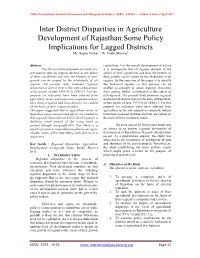 Inter District Disparities in Agriculture Development of Rajasthan:Some Policy Implications for Lagged Districts Ms