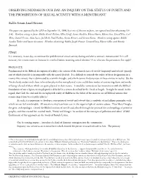 Observing Niddah in Our Day: an Inquiry on the Status of Purity and the Prohibition of Sexual Activity with a Menstruant