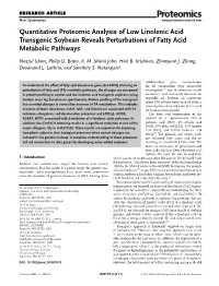Quantitative Proteomic Analysis of Low Linolenic Acid Transgenic Soybean Reveals Perturbations of Fatty Acid Metabolic Pathways