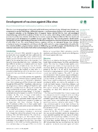 Development of Vaccines Against Zika Virus