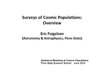 Surveys of Cosmic Popula Ons: Overview