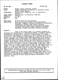 Computer-Assisted Instruction in Secondary School French. Final Report