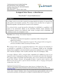 Ecological Niche Theory: a Brief Review
