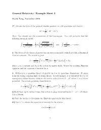 General Relativity: Example Sheet 3