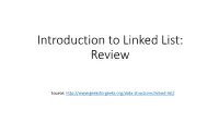 Introduction to Linked List: Review