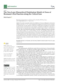 The Two-Layer Hierarchical Distribution Model of Zeros of Riemann’S Zeta Function Along the Critical Line