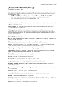 Glossary in Evolutionary Biology Compiled by Prof