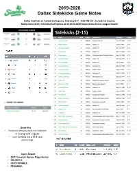 2019-2020 Dallas Sidekicks Game Notes