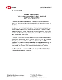 Board Appointment the Hong Kong and Shanghai Banking Corporation