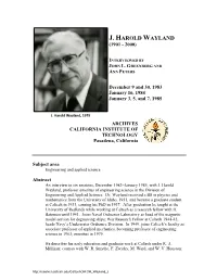 Interview with J. Harold Wayland