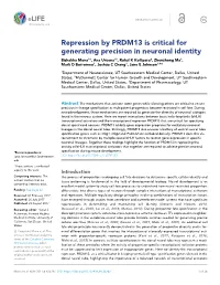 Repression by PRDM13 Is Critical for Generating Precision in Neuronal