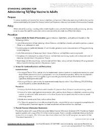 Standing Orders for Administering Td/Tdap Vaccine to Adults