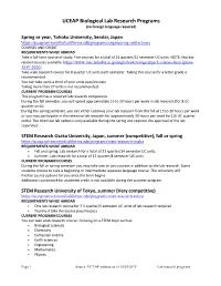 UCEAP Biological Lab Research Programs (No Foreign Language Required)