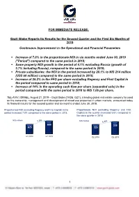 Gazit Globe Reports Its Results for the Second Quarter and the First Six Months of 2019 Continuous Improvement in the Operational and Financial Parameters