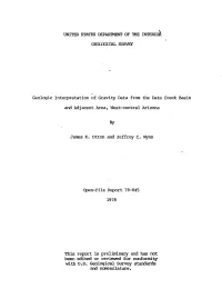 Geologic Interpretation of Gravity Data from the Date Creek Basin and Adjacent Area, West-Central Arizona