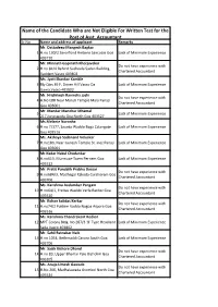 Name of the Candidate Who Are Not Eligible for Written Test for the Post of Asst