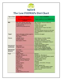 The Low Fodmaps Diet Chart
